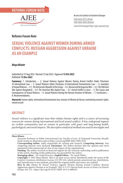 Pdf Sexual Violence Against Women During Armed Conflicts Russian