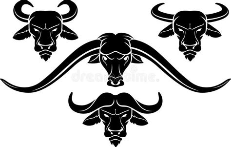 Water Buffalo Head Silhouette Set Stock Vector - Illustration of wild ...