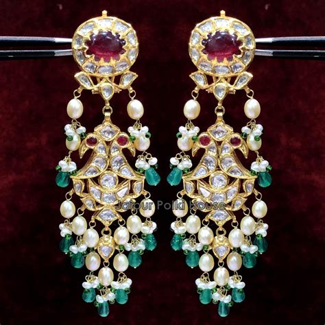 22k Gold Uncut Polki Diamonds And Rubies Chandbali Earrings