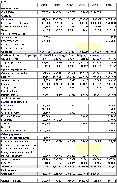 Online Business Plan Cash Flow Forecast