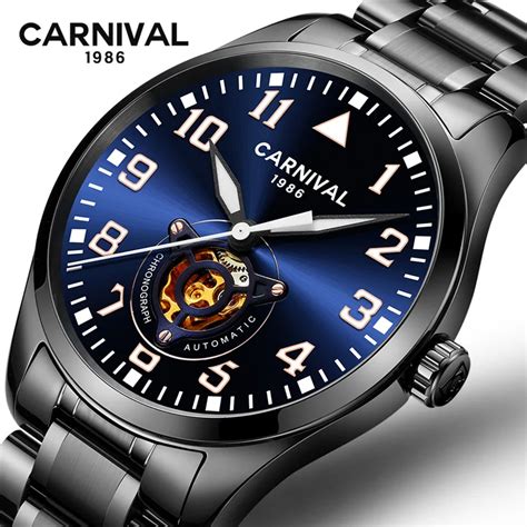 Carnival Luxury Brand Mechanical Watch Men Hollow Out Full Steel Men