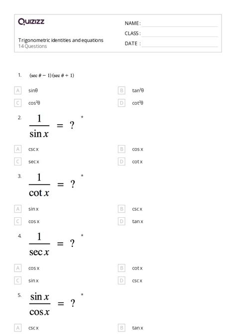 50 Trigonometric Identities Worksheets For 11th Class On Quizizz Free And Printable