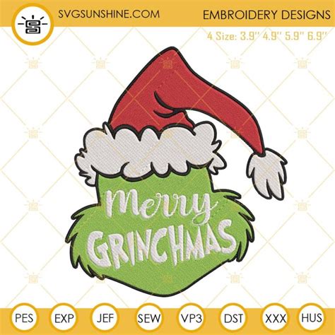 Merry Grinchmas Embroidery Designs Grinch Machine Embroidery Files