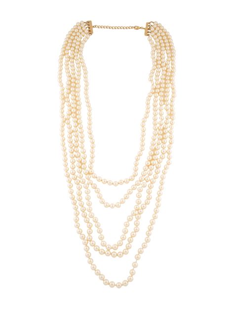 Kenneth Jay Lane Faux Pearl Multistrand Necklace Gold Tone Metal