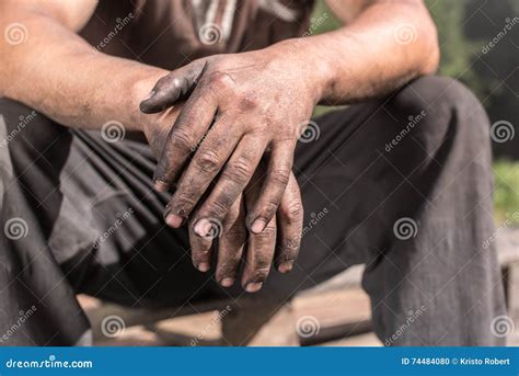 Man Showing Dirty Hands Palms Down Stock Photo Image Of Dark