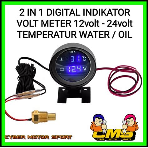 Jual Dashboard Gauge Digital 2 In 1 Volt Meter Plus Temperatur Suhu