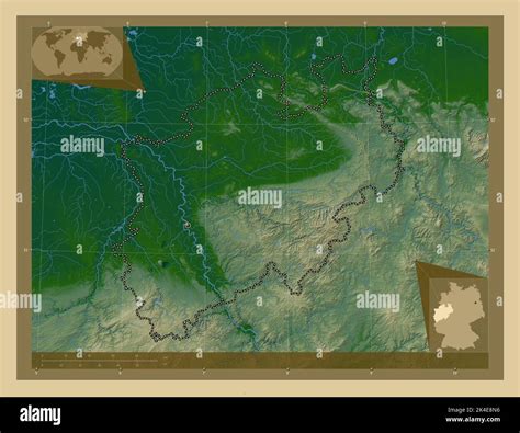 Nordrhein Westfalen State Of Germany Colored Elevation Map With Lakes