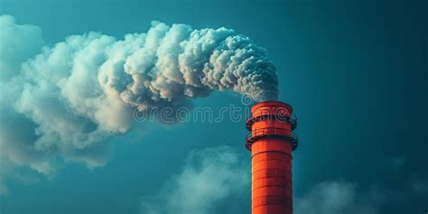 Industrial Chimney Emitting Thick Smoke Into Blue Sky Environmental