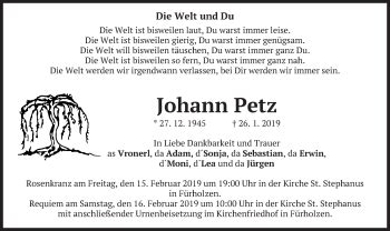 Traueranzeigen Von Johann Petz Trauer Merkur De