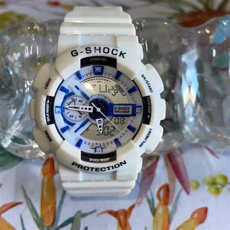 G shock resist white, sports,watch with blue and black detailing, Mens ...