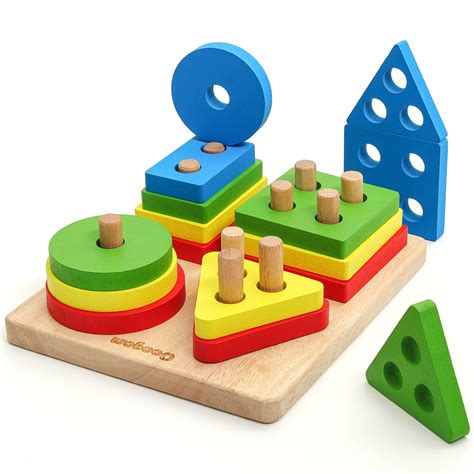 Buy Coogam Wooden Sorting Stacking Montessori Toys Shape Color Re