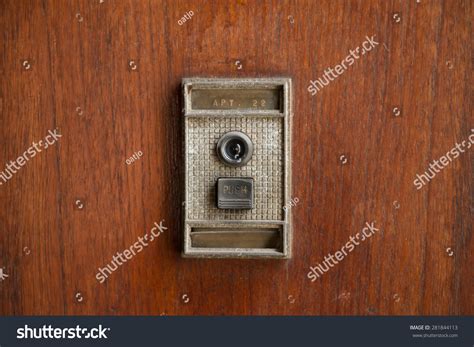 Retro Doorbell Peephole On Wooden Door Stock Photo 281844113 | Shutterstock