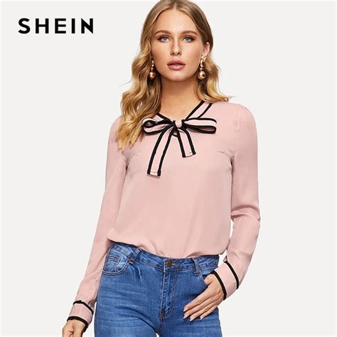 Aliexpress Buy SHEIN Streetwear Casual Pink Tie Neck Round Neck