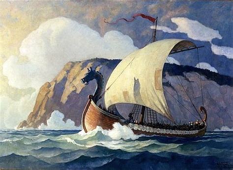 Nc Wyeth Viking Ship Sailing Off A Headland C 1935 1945 Oil On