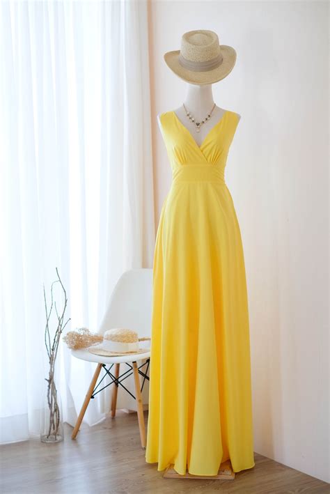 Lemon Yellow Dress Yellow Bridesmaid Dress Long Prom Party Etsy