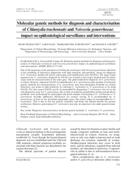 Pdf Molecular Genetic Methods For Diagnosis And Characterisation Of