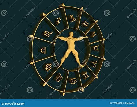 Círculo De Los Símbolos De La Astrología Hombre Muscular En El Centro