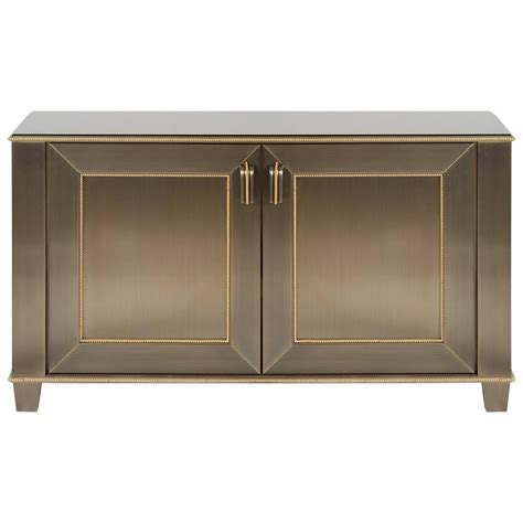 Wonderful Lorin Marsh Jansen Stainless Steel Leather Top Bronze Chest Cabinet For Sale At 1stdibs