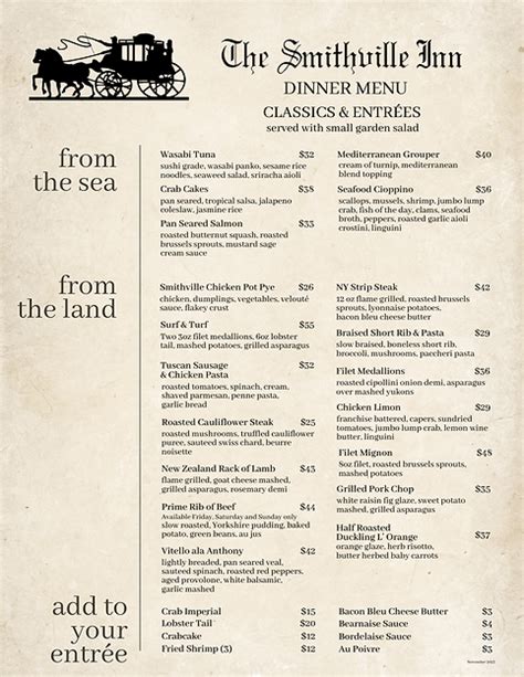 Menus | The Smithville Inn