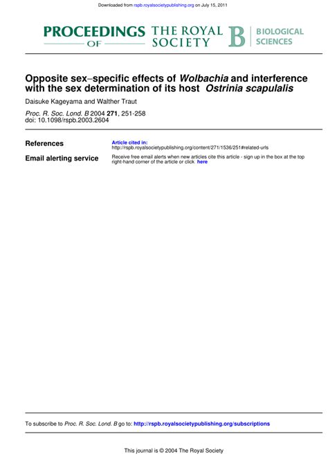 PDF Opposite Sex Specific Effects Of Wolbachia And Interference With The Sex Determination Of