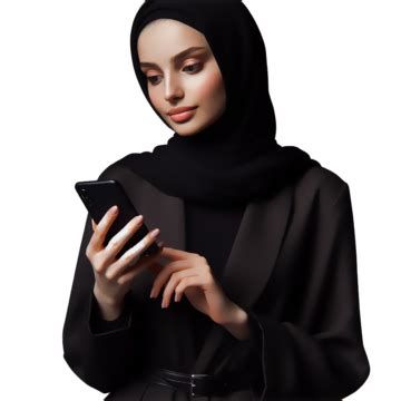 Linda Garota Mu Ulmana Usando Len O De Burca Hijab Usando Um Telefone