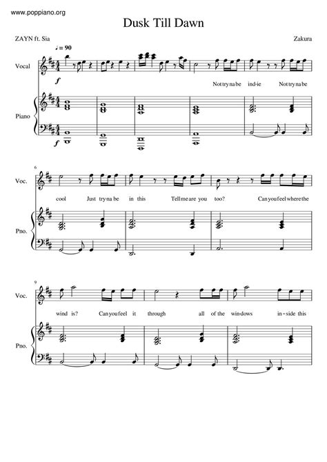 Zayn Sia Dusk Till Dawn Sheet Music Pdf Free Score Download ★