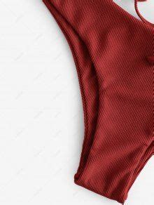 Zaful Ribbed Ladder Cutout O Ring Bikini Swimsuit In Red Zaful