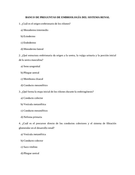 Banco De Preguntas Sistema Respiratorio Res Menes De Embriolog A