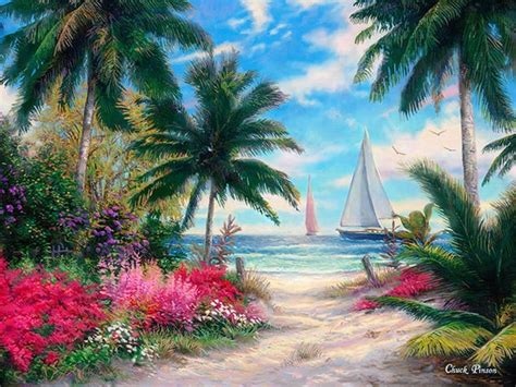 Tropical Painting Paradise Art Beach Artwork Painting of