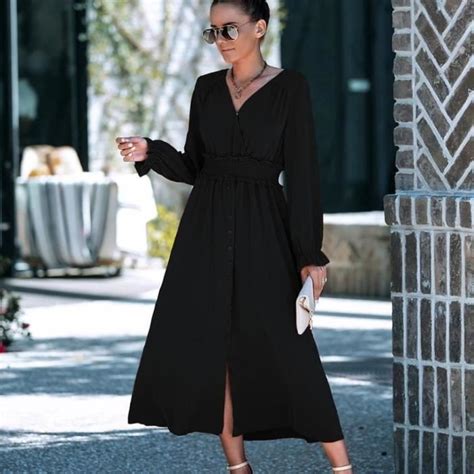 Robe femme chic et elegant Vacances à la plage Minimaliste Noir LC