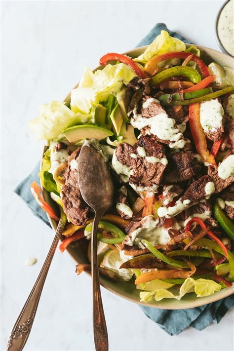 Steak Fajita Salad With Creamy Cilantro Dressing The Defined Dish Recipe Creamy Cilantro