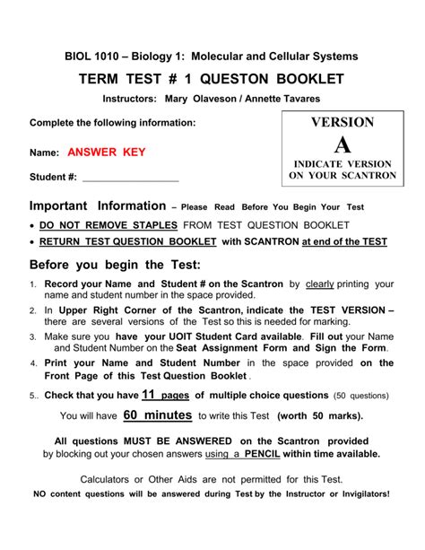 Bio Midterm 1 Answers