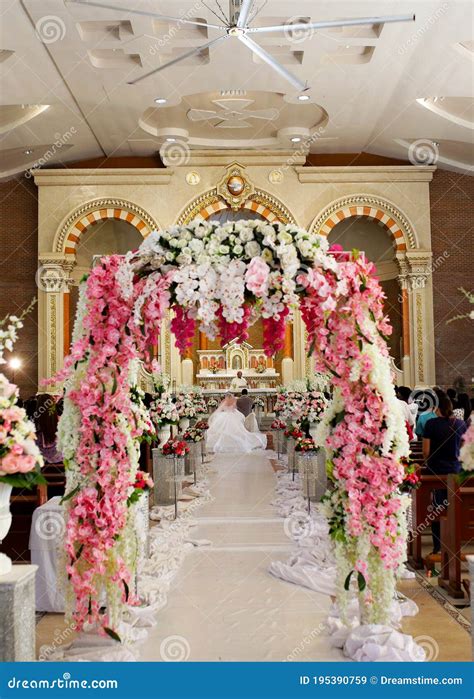 Philippines Church Wedding Interior Elegant Chairs And Flowing Flower Arrangements Royalty-Free ...