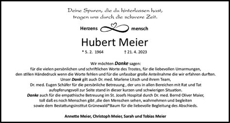 Traueranzeigen Von Hubert Meier Vrm Trauer De