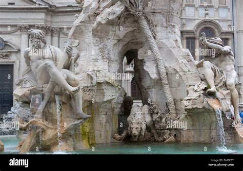 Bernini Fountain Of The Four Rivers Piazza Navona In Rome Italy