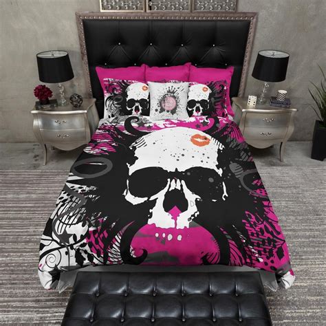 Hot Pink And Black Kiss Skull Bedding Collection Skull Bedding Sets