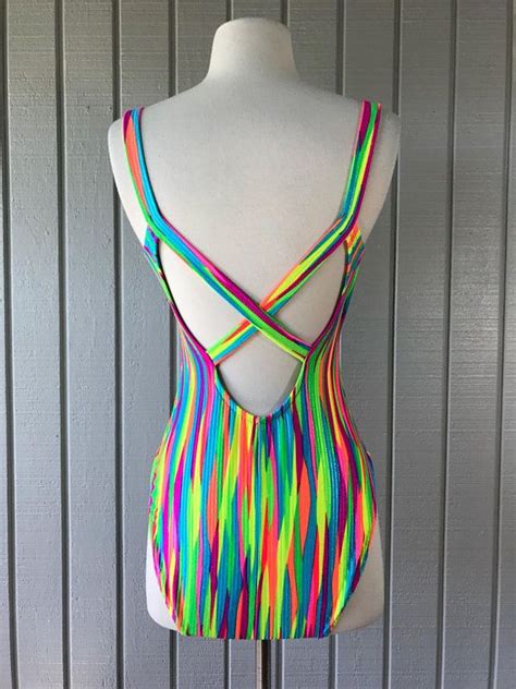 1980s Neon One Piece Swimsuit 1990s Bathing Suit 90s Swim Ladies