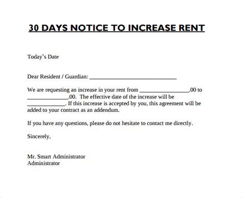 Printable Rent Increase Letter Template