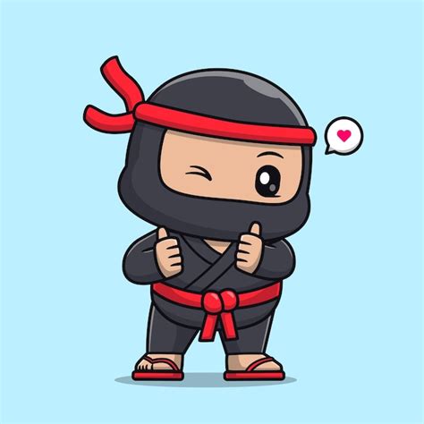 Lindo Ninja Con Pulgar Hacia Arriba Dibujos Animados Vector Icono 30030