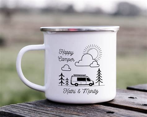 Emaille Tasse Camping Wohnmobil Personalisiert Happy Camper