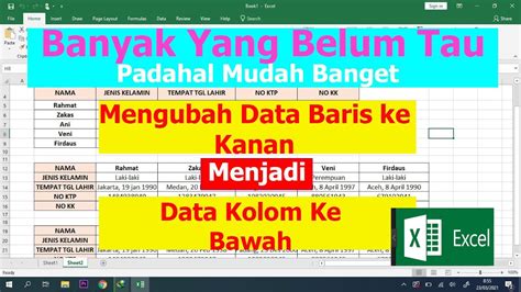 CARA MENGUBAH DATA BARIS KANAN MENJADI DATA KOLOM KE BWAH DI MICROSOFT