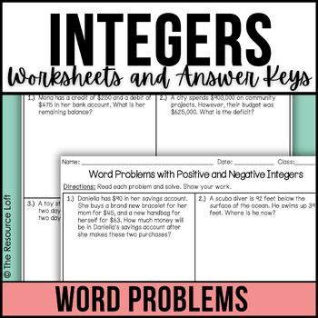 Adding Subtracting Integers Word Problems Worksheets Grade Tpt