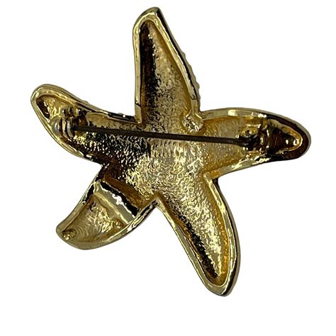 Starfish Brutalist Style Brooch Pin Vintage Gold Tone Gem