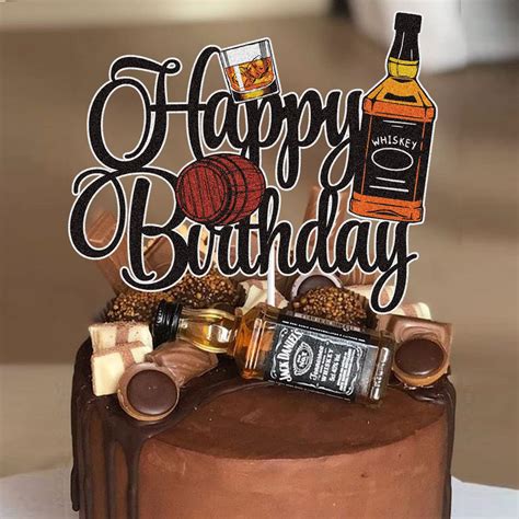 Buy Whiskey Happy Birthday Cake Topper Black Glitter Aged To Perfection Cake Decoration Vintage