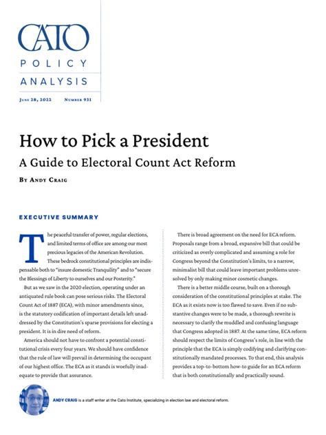 How To Pick A President A Guide To Electoral Count Act Reform Pdf