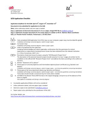 Fillable Online Gcb Unibe GCB Application Checklist Th Th Th