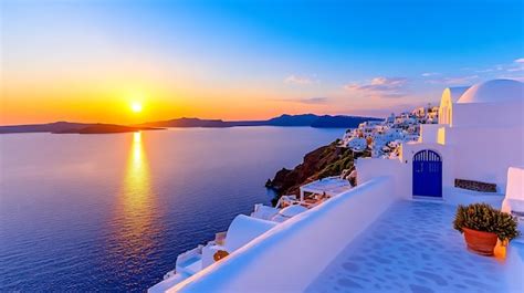 enjoy  stunning sunset   whitewashed buildings  santorini