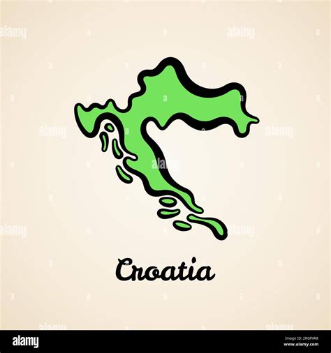 Green Simplified Map Of Croatia With Black Outline Stock Vector Image