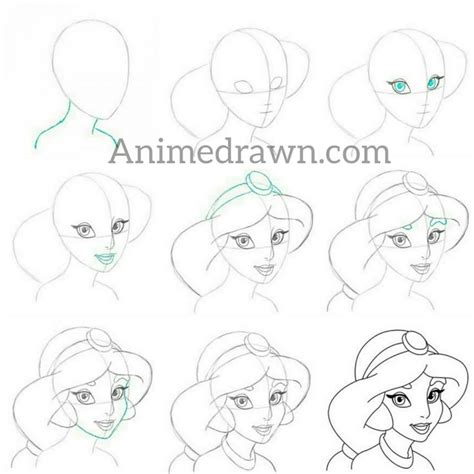 How To Draw Princesses Jasmine Step By Step Drawing Tutorials Disney