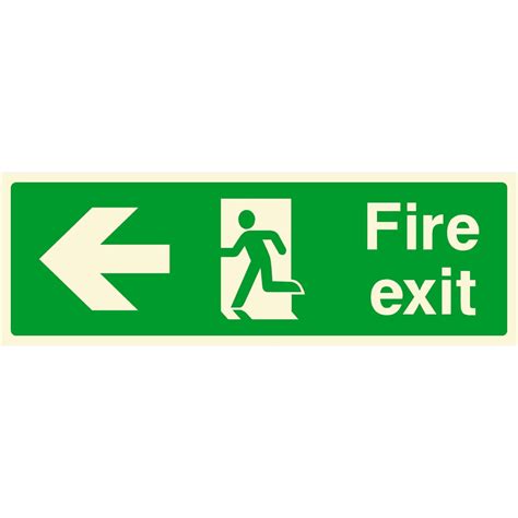 Glow In The Dark Fire Exit Sign Left Arrow